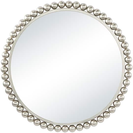 CosmoLiving by Cosmopolitan Silver Metal Wall Mirror with Bead Detailing 36&#x22; x 1&#x22; x 36&#x22;